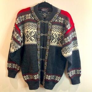 NORWOOL Sz S Setesdal 100% Wool Fair Isle  Style Ornate Design Buttons Cardigan